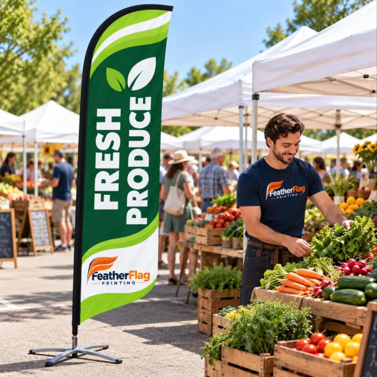 Convex flag on a square base at a farmers market