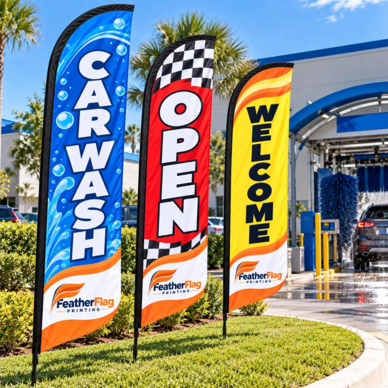 Car wash, open and welcome stock feather flags